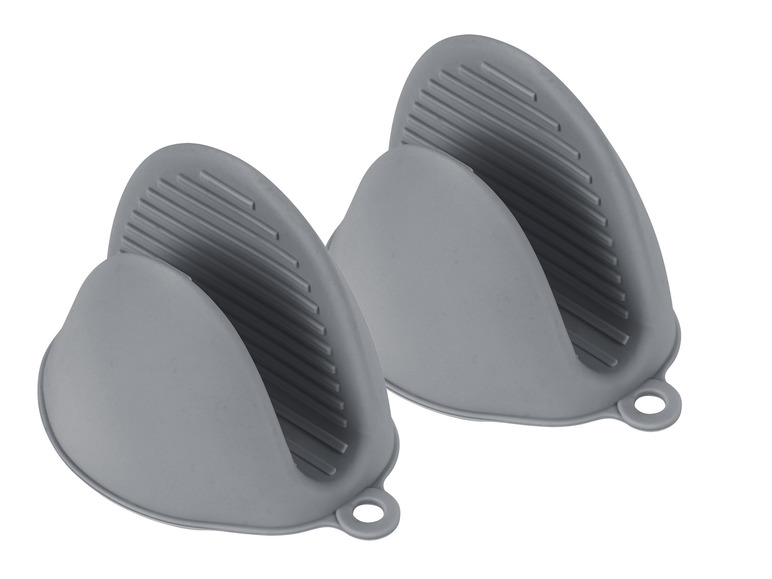 Twee grijze siliconen ovenwanten.