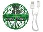 Groene vliegende bol met propellers en een witte USB-oplaadkabel.