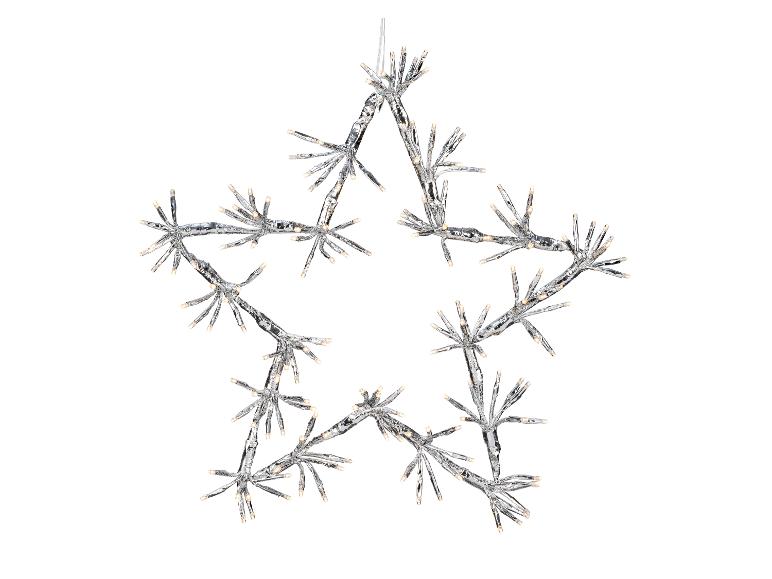 Zilverkleurige stervormige kerstverlichting met veel kleine lampjes.