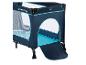 Reisbedje voor baby met ritsingang, in marineblauw en turquoise.