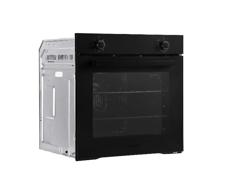 Zwarte inbouw oven met glazen deur en bedieningsknoppen