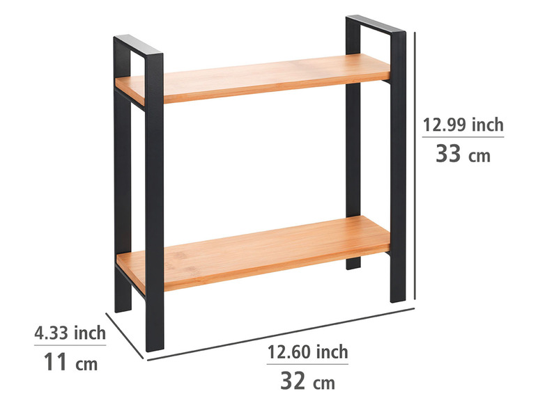 Een houten plank met een zwart metalen frame, ideaal voor het opbergen van spullen.
