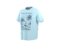 Lichtblauw T-shirt met een grafische print van een surfer, palmbomen en de tekst 'RIDE THE WAVES CALIFORNIA PACIFIC VIBES'