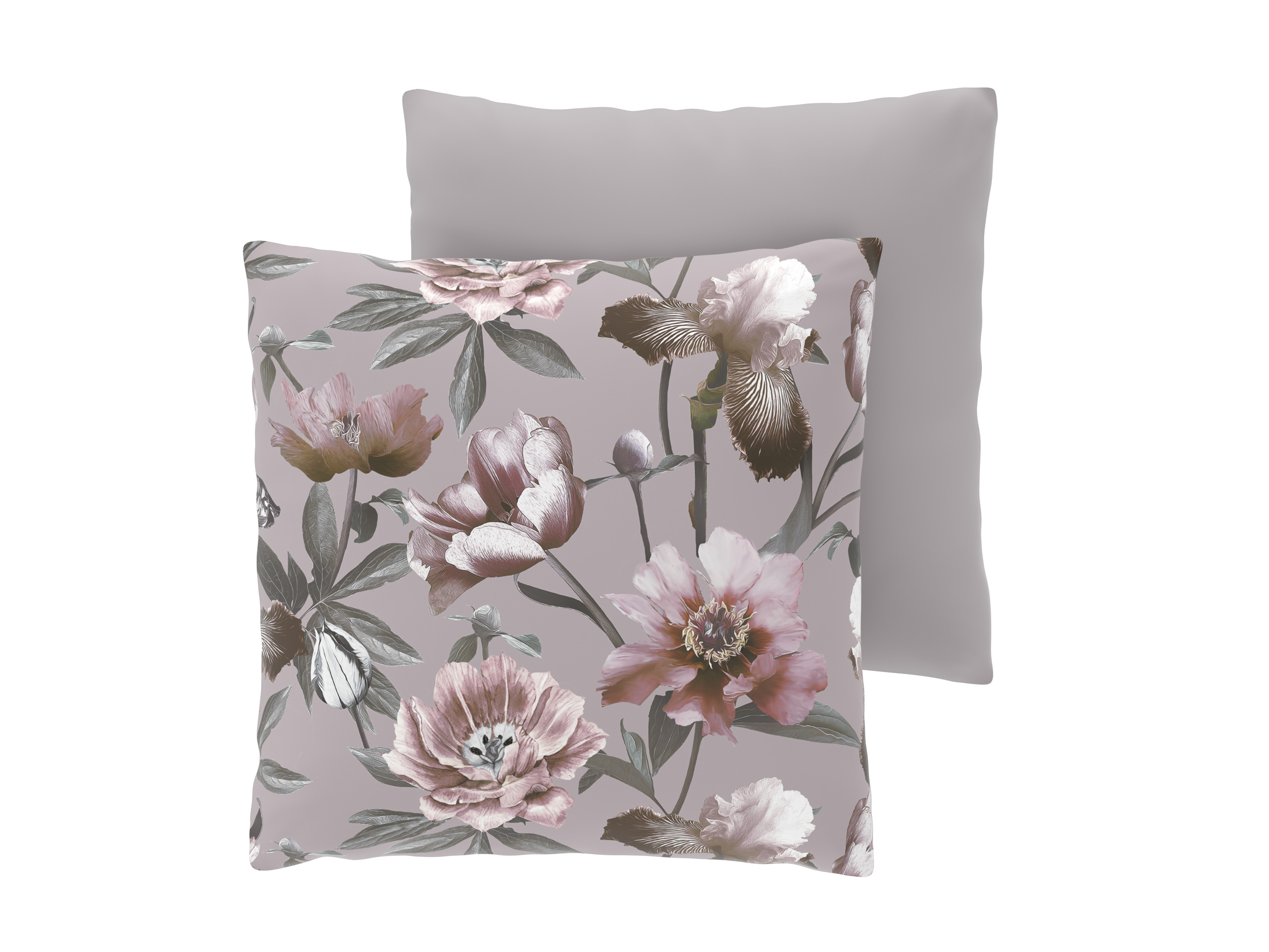LIVARNO Set van 2 satijnen kussenslopen 60 x 50 cm (Bloemen/beige)