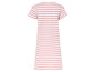 Een wit-rood gestreept jurkje met korte mouwen.