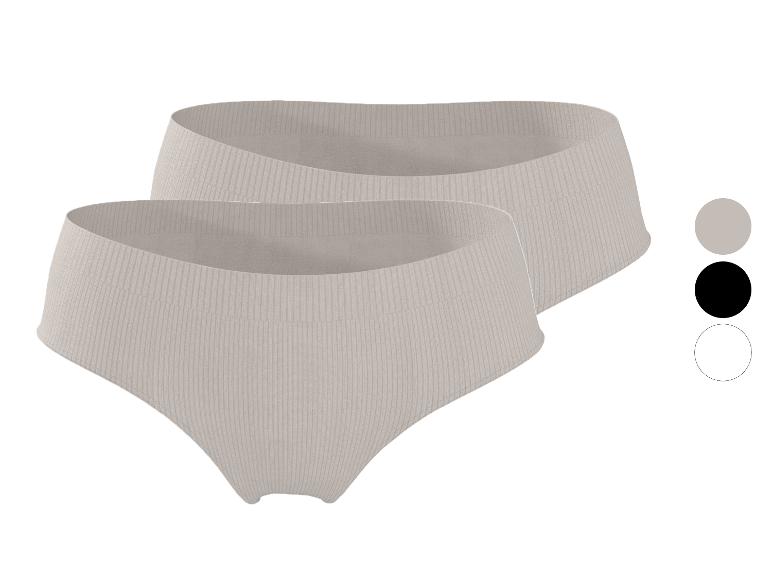 Verpakking van twee geribde katoenen damesonderbroeken in beige.