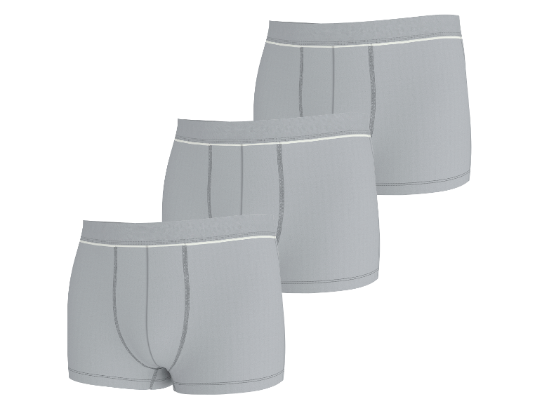 Set van drie grijze herenboxershorts met witte elastische tailleband.