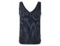 Een donkerblauwe tanktop met glitters.
