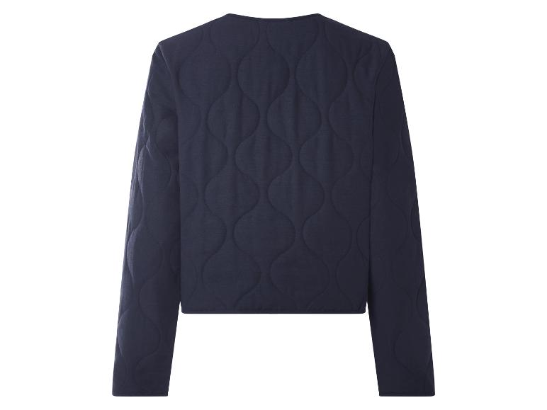 Donkerblauwe gewatteerde jas, achteraanzicht