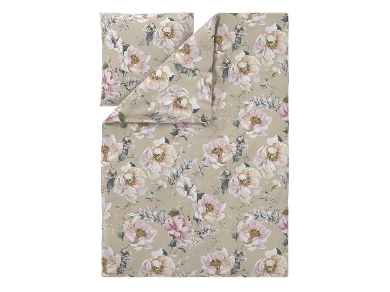 Dekbedovertrekset met bloemenpatroon in beige, roze en wit.