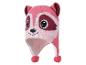 Roze gebreide kinderpet met wasbeergezicht en oorflappen
