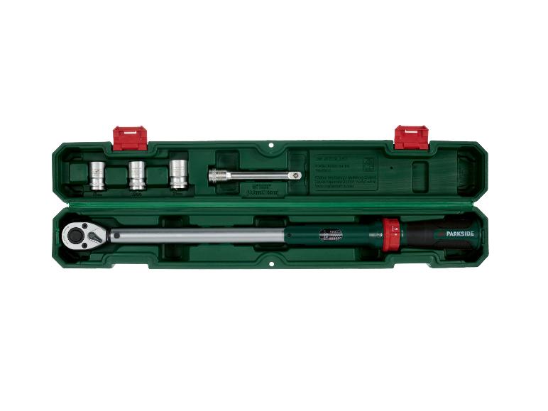 PARKSIDE momentsleutelset met doppen in groene koffer.