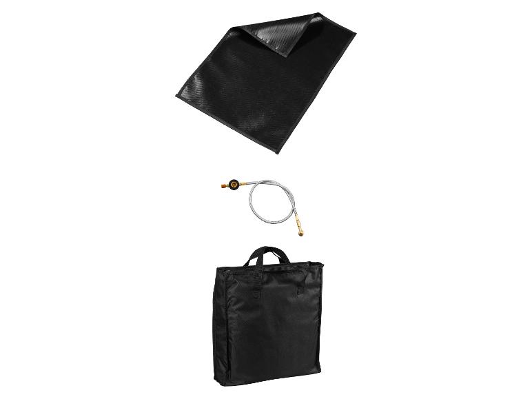 Zwarte brandwerende mat, gasslang en draagtas.