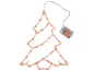 Kerstverlichting in de vorm van een kerstboom met rode lampjes en batterijhouder.
