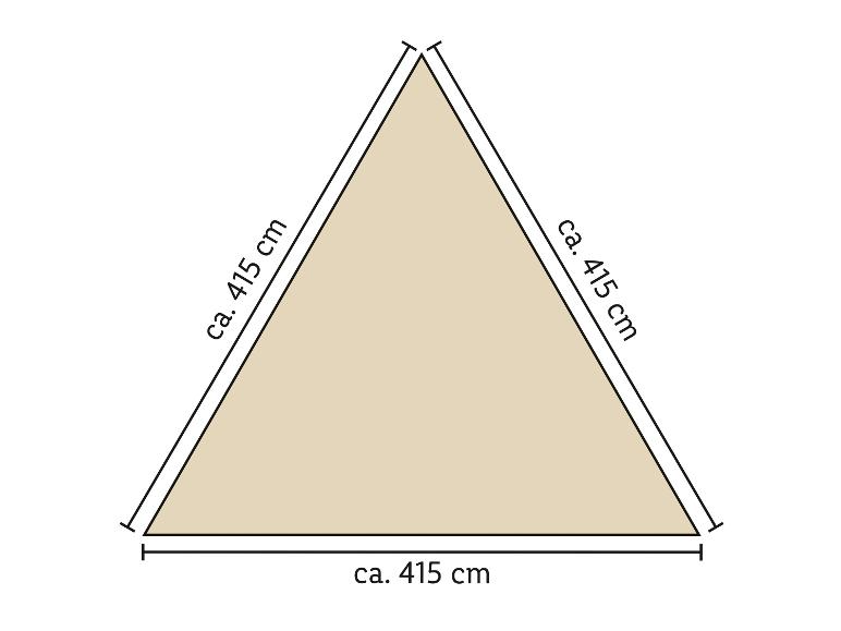 Schema van een gelijkzijdige driehoek van ongeveer 415 cm per zijde.