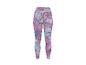 Dames sportlegging met abstracte print in roze, blauwe en paarse tinten.