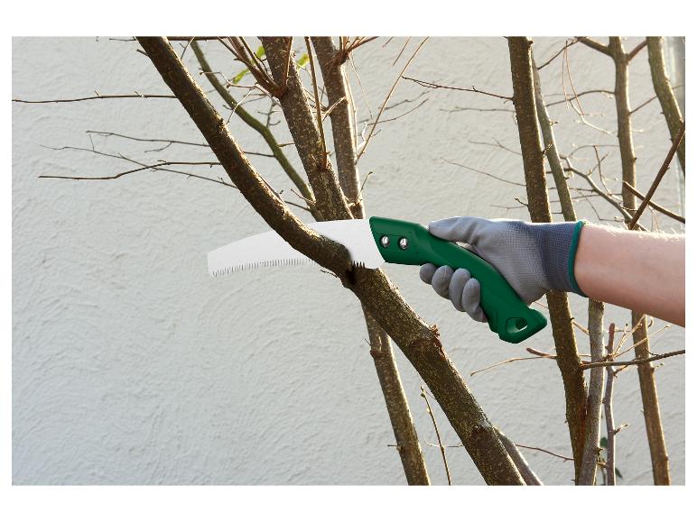 Een boomtak snoeien met een handzaag.