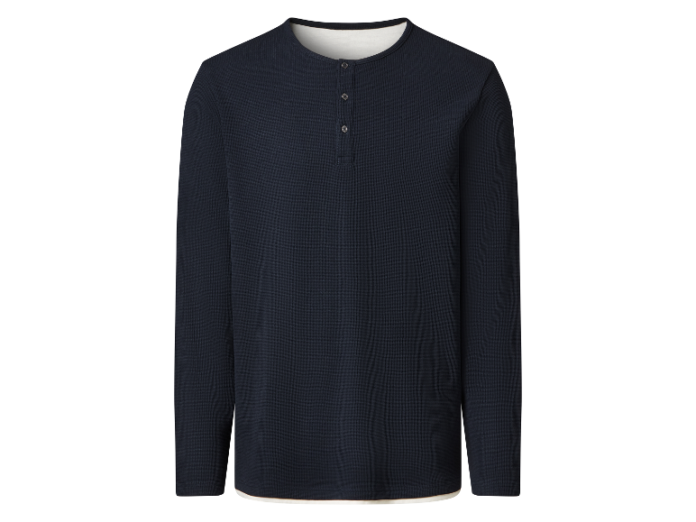 Lang mouwen donkerblauw wafelpiqué shirt met knopen.