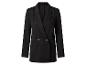Een zwarte dubbelknoops blazer met twee knopen.