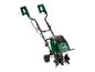 PARKSIDE elektrische tuinfrees met groene behuizing en zwarte tanden op een witte achtergrond