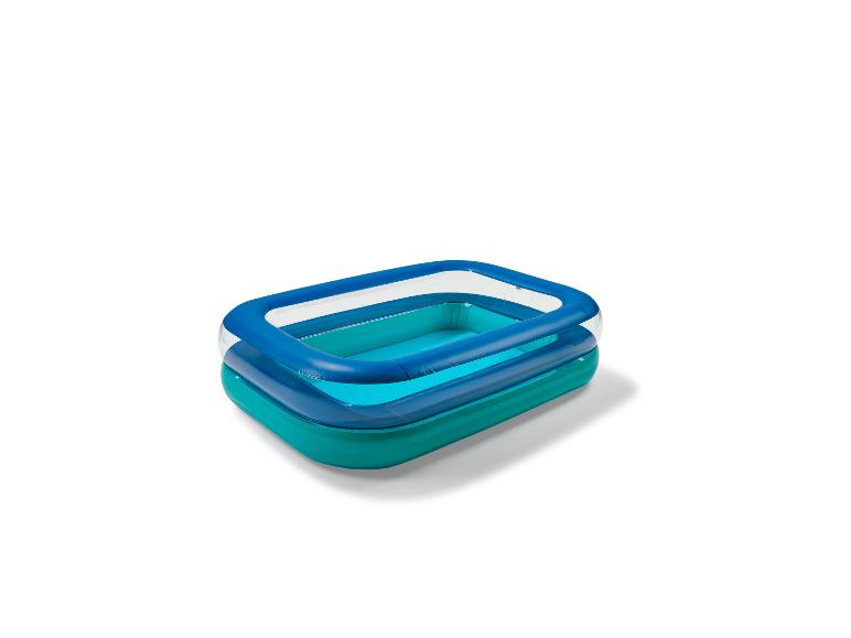 Rechthoekig opblaasbaar zwembad in blauw- en groentinten.