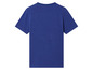 Een donkerblauw T-shirt met korte mouwen.