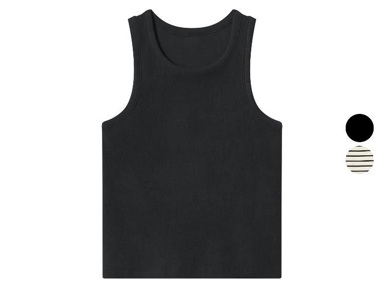 Zwart geribbeld hemdje met opties voor zwart en gestreept patroon.