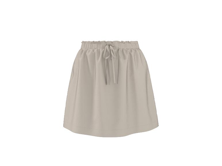 Beige rok met elastische taille en trekkoord.