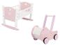 Roze en wit poppenbedje en poppenwagen