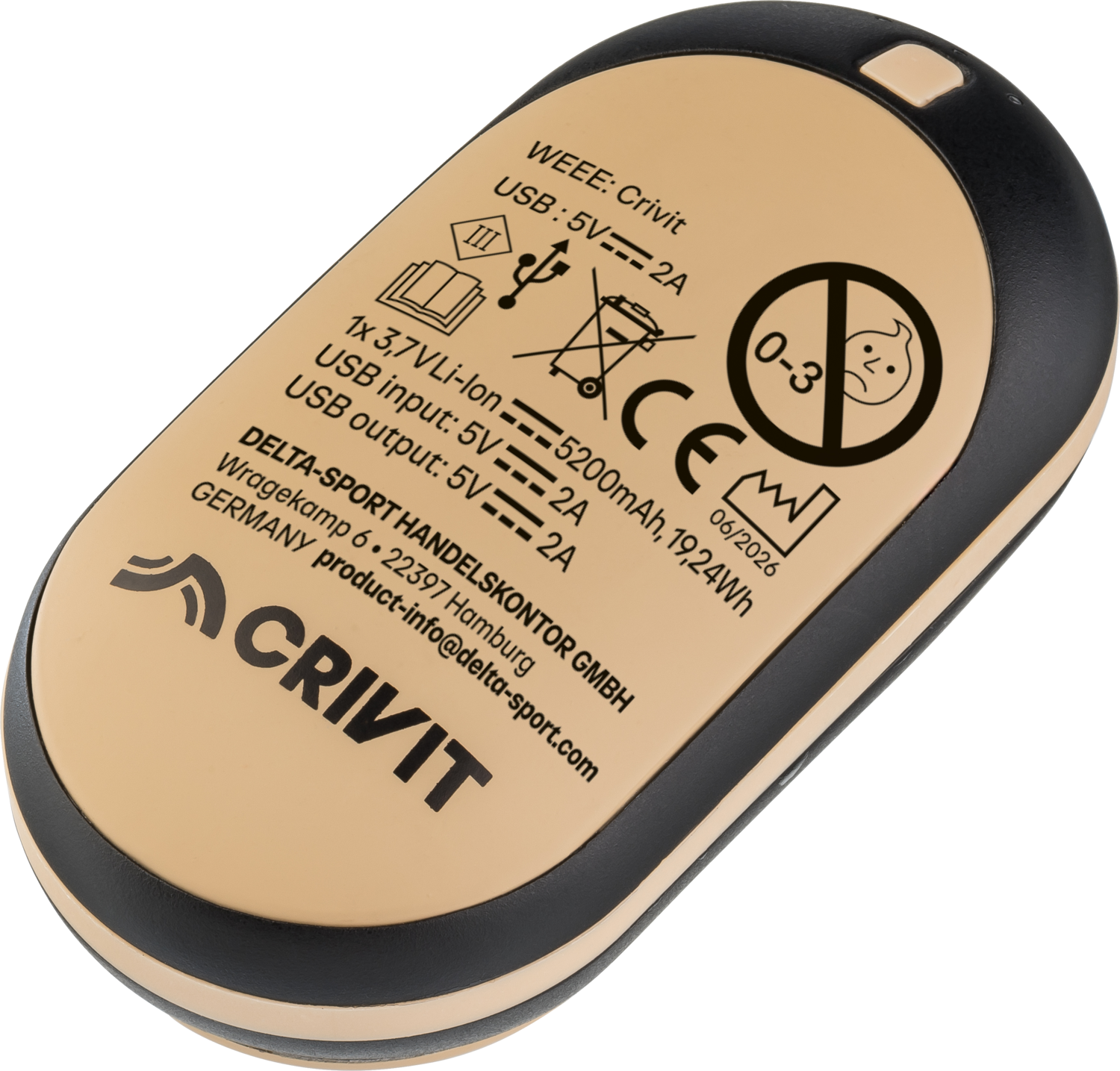 CRIVIT Outdoor handwarmer en powerbank (Beige/zwart)