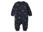 Donkerblauwe baby romper met witte dierenprint en ritssluiting
