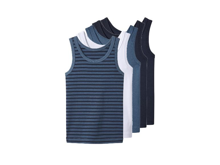 Set van vijf herenonderhemden in blauw-, wit- en gestreepte tinten.