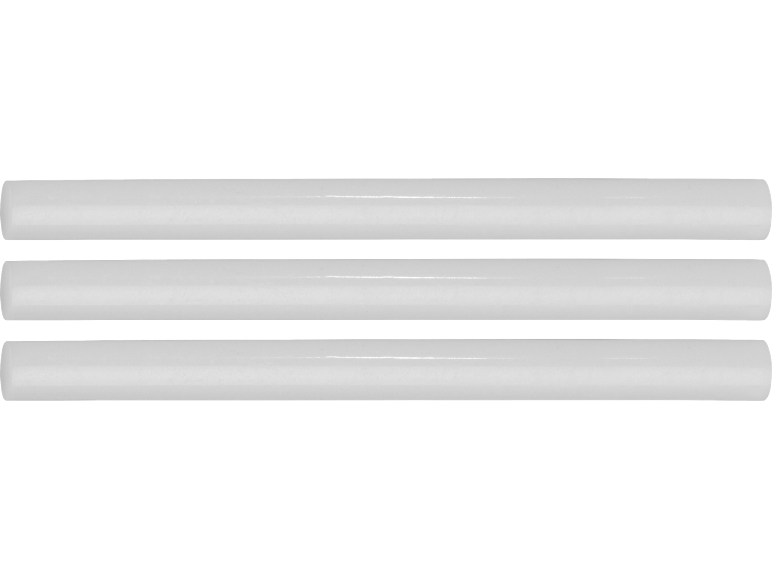 Drie witte cilindrische objecten, mogelijk buizen of staven, tegen een zwarte achtergrond.