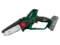 Parkside X 20V Team draadloze kettingzaag in groen en zwart met grijze batterij.
