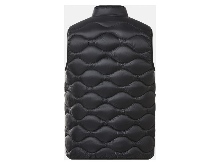 Zwart gewatteerd vest met golvend patroon.