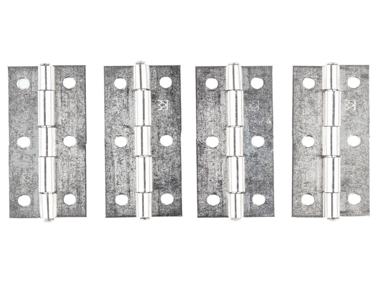 Vier zilveren scharnieren voor deuren.
