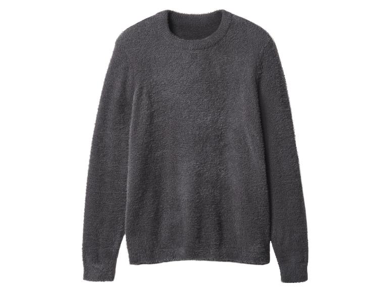 Grijze pluizige trui met ronde hals