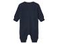 Donkerblauwe baby romper met lange mouwen.