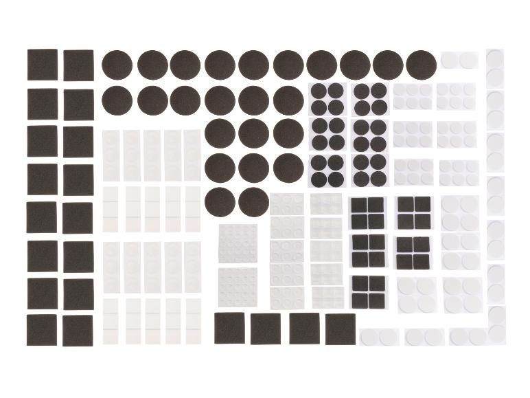 Assortiment van vilt- en siliconen beschermpads in verschillende vormen en maten.