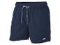 Donkerblauwe zwemshort voor heren met elastische tailleband en wit trekkoord.