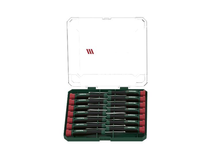 Parkside schroevendraaierset in een transparante doos.