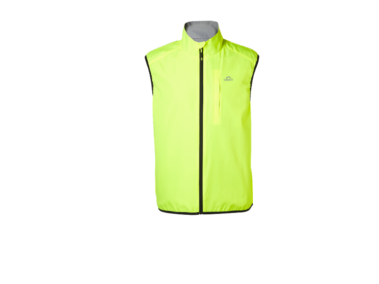 Neongele mouwloze sportvest met ritssluiting.