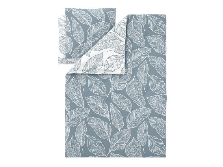 Dekbedovertrek en kussensloop set met blauw-wit bladpatroon.