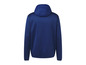 Een donkerblauwe hoodie met capuchon.