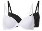 Twee beha's: één wit, één zwart, met gewatteerde cups en verstelbare bandjes.