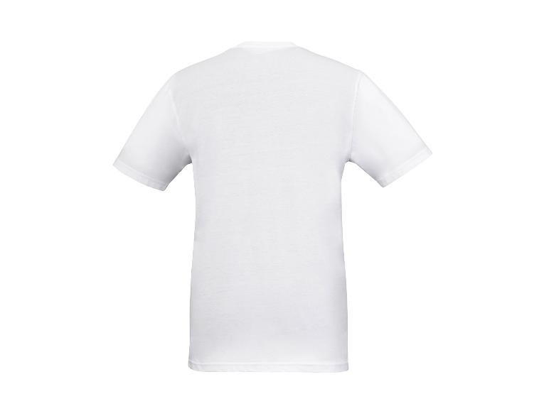 Achteraanzicht van een effen wit T-shirt met korte mouwen.