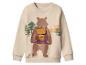 Beige kindertrui met print van een beer met rugzak.