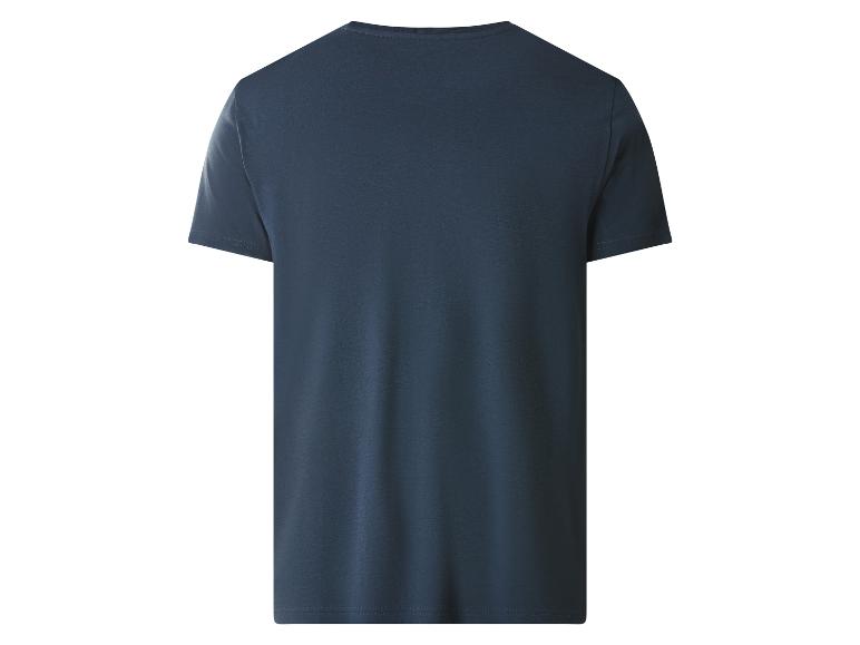 Donkerblauw heren T-shirt met korte mouwen, achterkant.