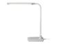 Witte LED-bureaulamp met flexibele arm en rechthoekige voet.