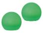Twee groene lichtgevende ballen op een witte achtergrond.
